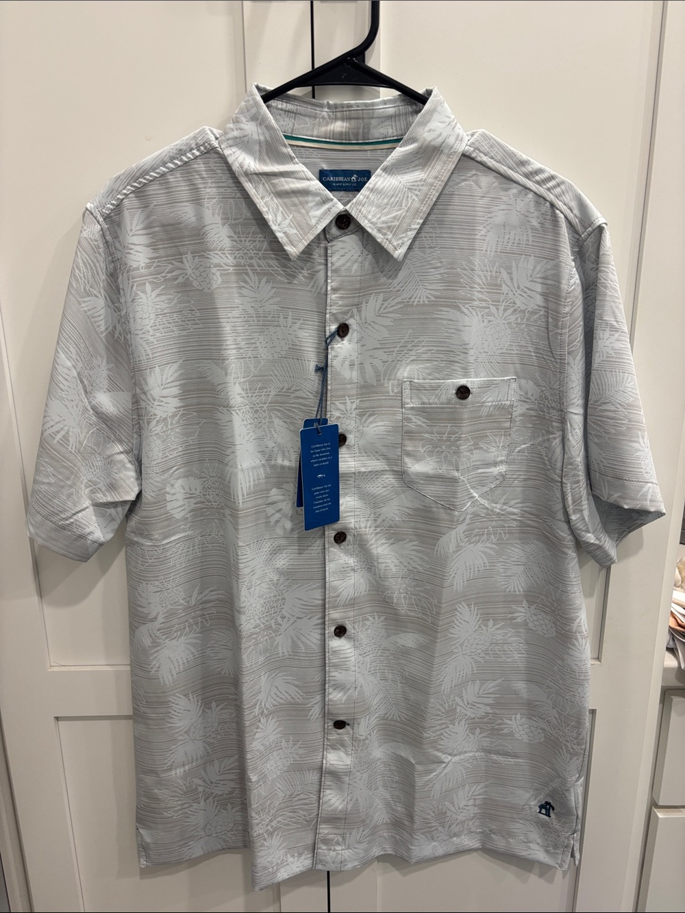 Caribbean Joe Light Gray Tropical Short-Sleeve Button-Down Shirt